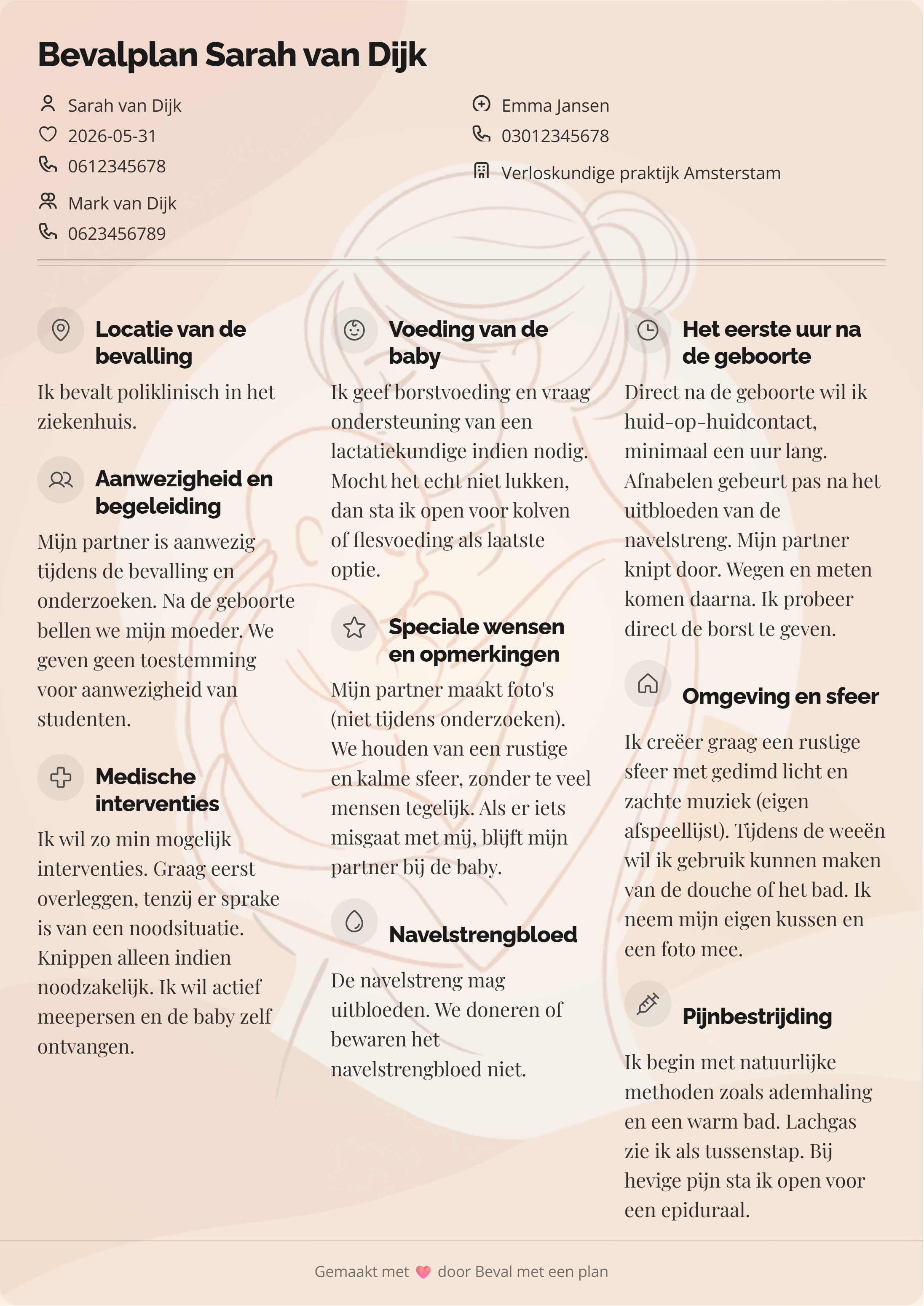 Beispiel Geburtsplan 1 – persönliche Geburtsplan-Vorlage